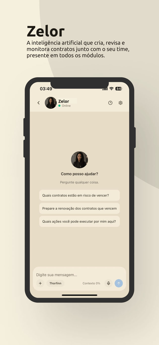 Zelor, a IA de contratos, no app do Contrasync